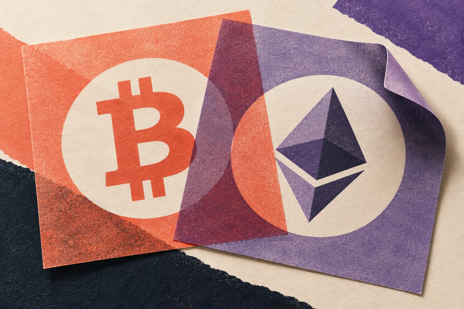 Ilustración conceptual de acceso a Bitcoin y Ether mediante fondos.